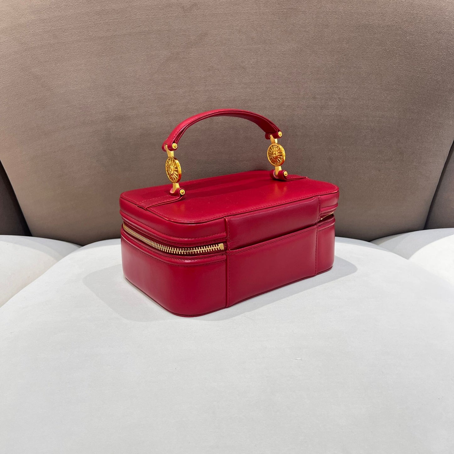 Versace Vintage Red Leather Vanity Handbag