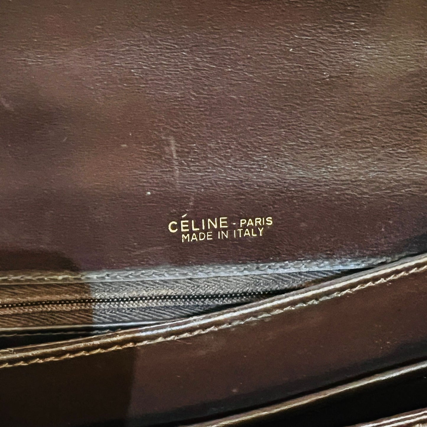 Celine Vintage Triomphe Canvas Khaki Leather Gold Clasp Shoulder Bag