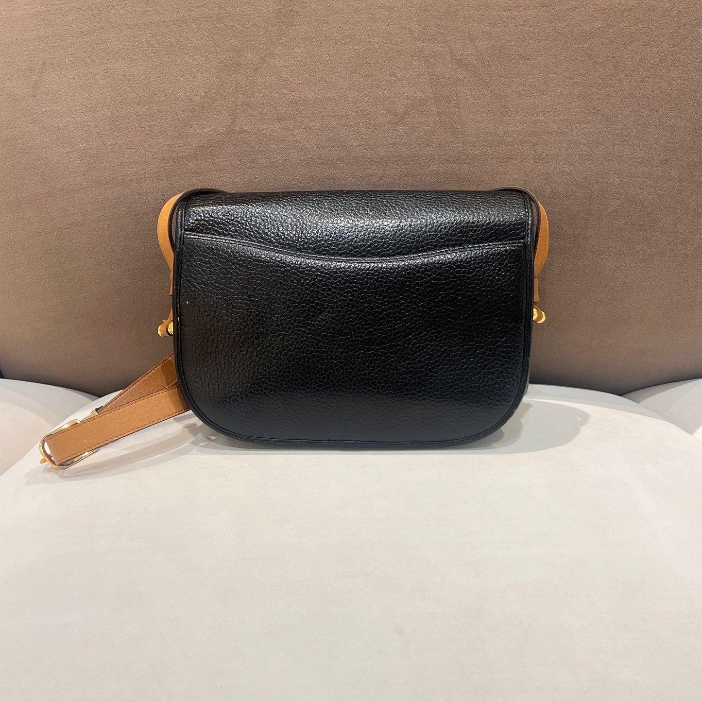 Christian Dior Vintage Black Grained Leather Logo Flap Shoulder Bag