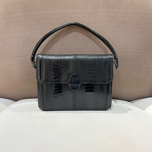 Yves Saint Laurent Vintage Crocodile-Embossed Black Leather Shoulder Bag