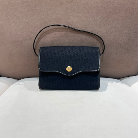 Christian Dior Vintage Black Trotter Jacquard Shoulder Bag