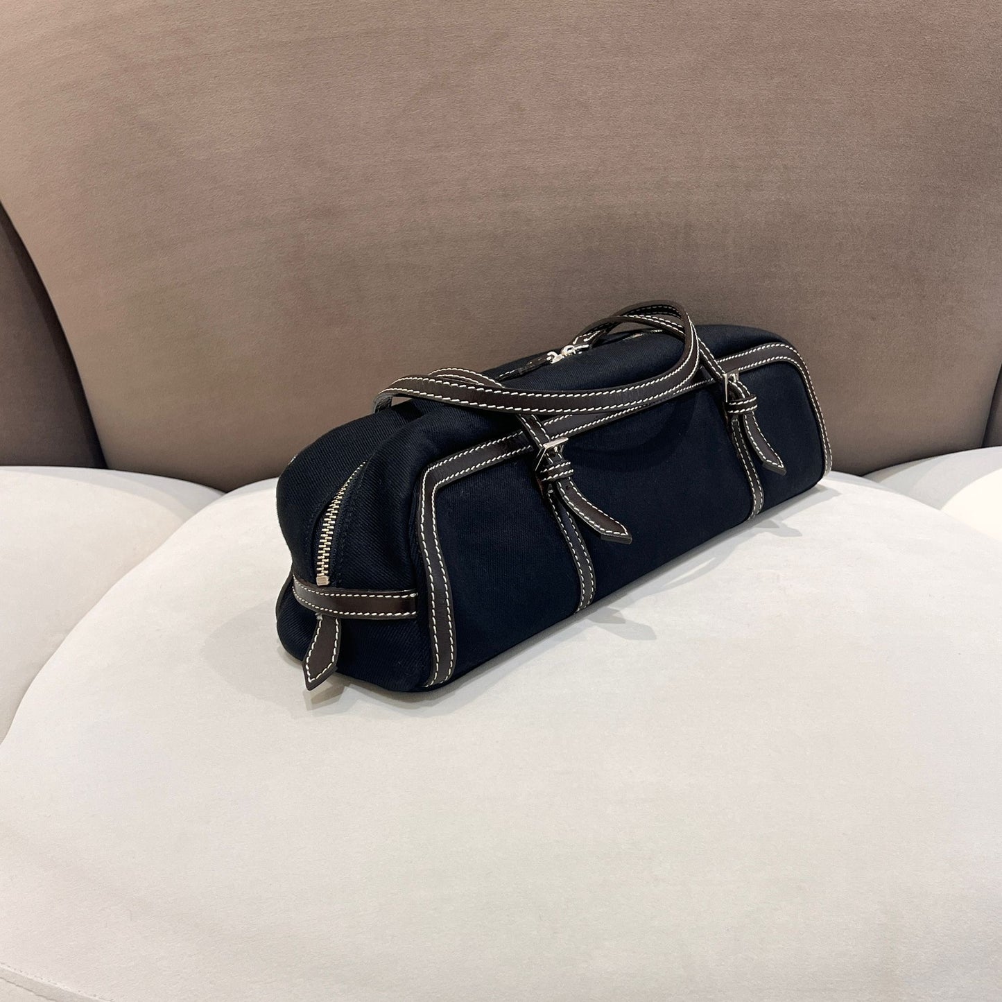 Burberry Blue Label Vintage Black Canvas Slim Shoulder Bag