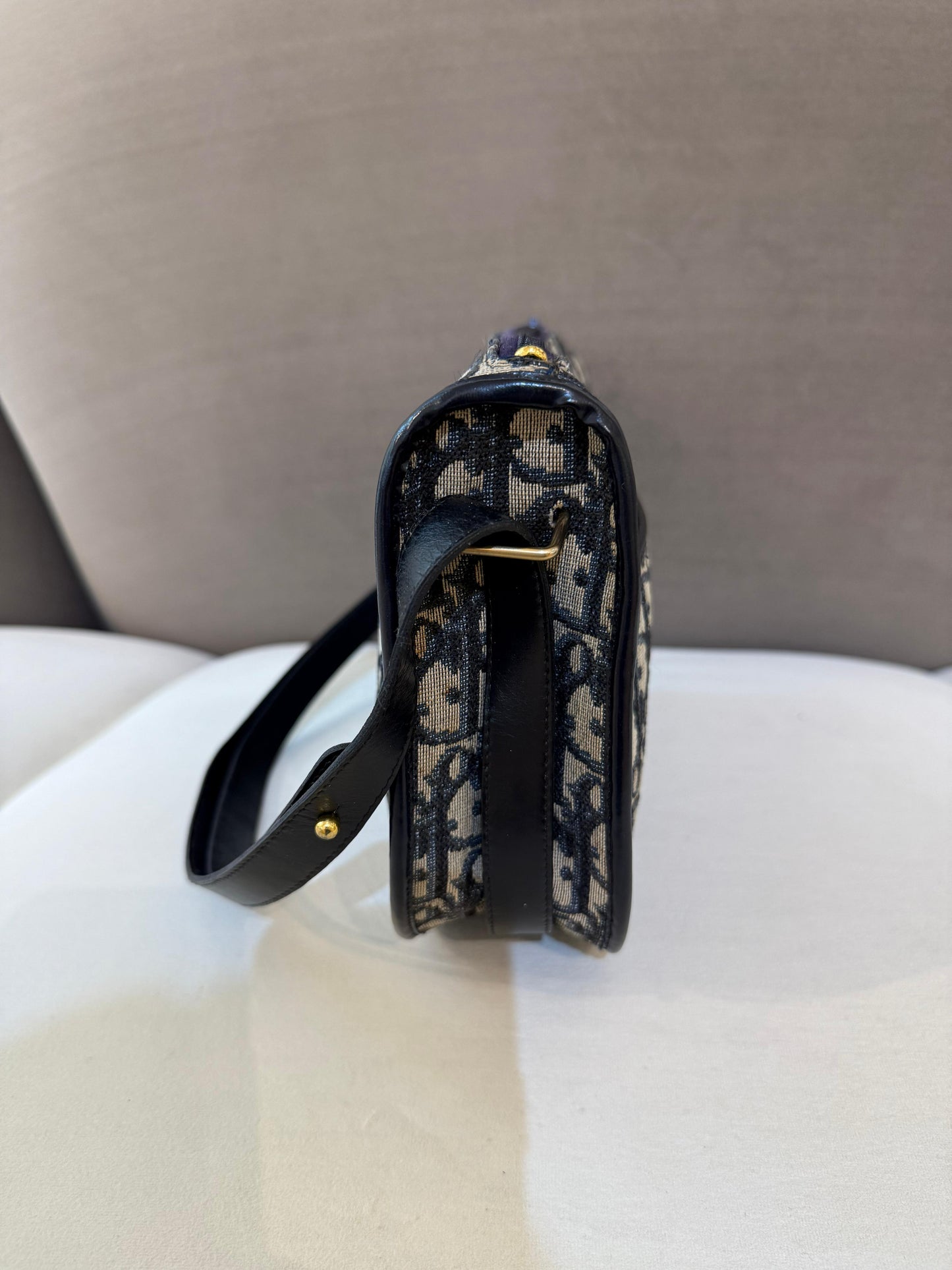 Christian Dior Vintage Trotter Monogram Navy Canvas Shoulder Bag