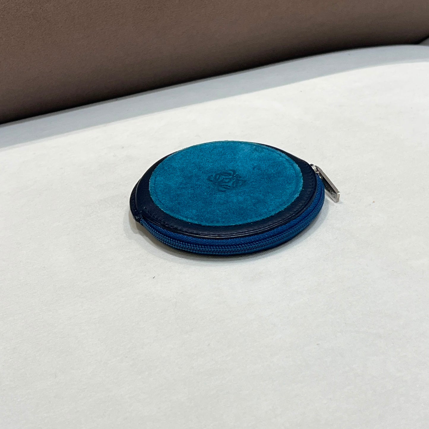 Loewe Vintage Round Suede & Leather Anagram Coin Purse