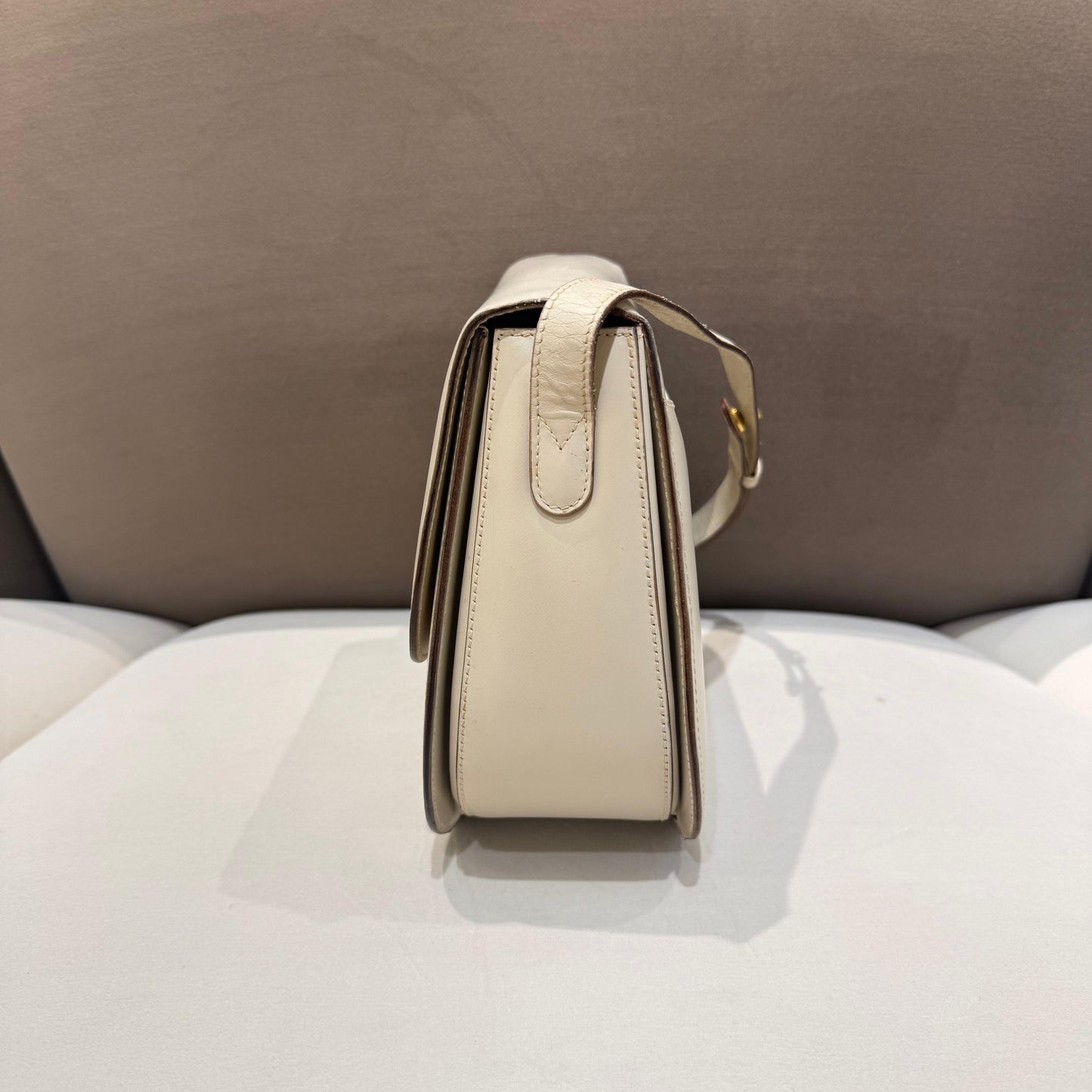 Celine Vintage Golden Lock Light Beige Leather Shoulder Bag
