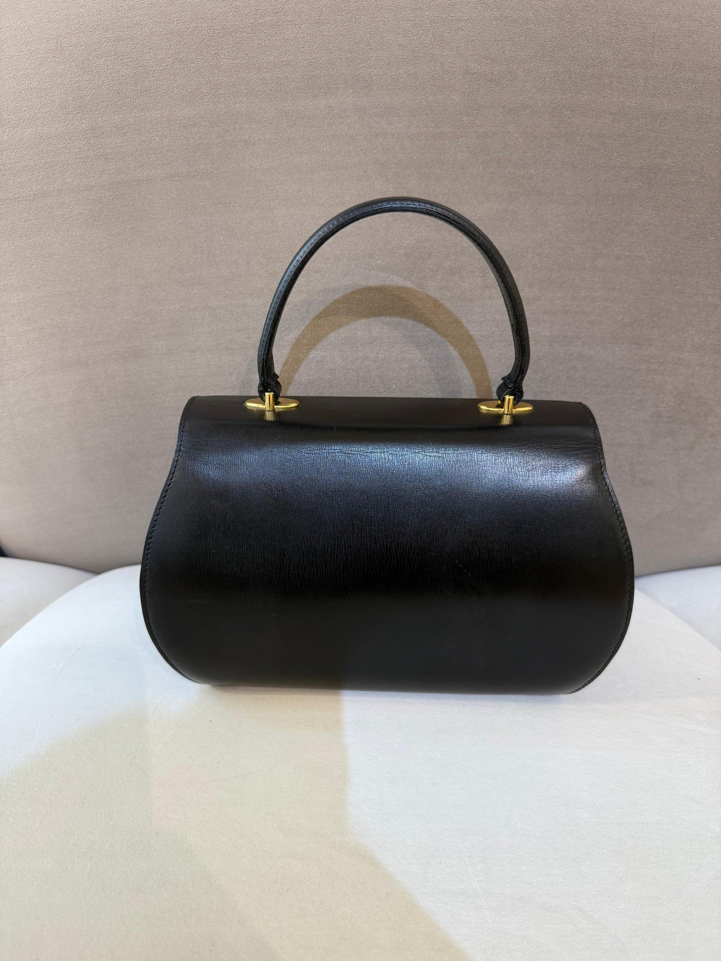 Givenchy Vintage Black Leather Oval Lock Top Handle Bag