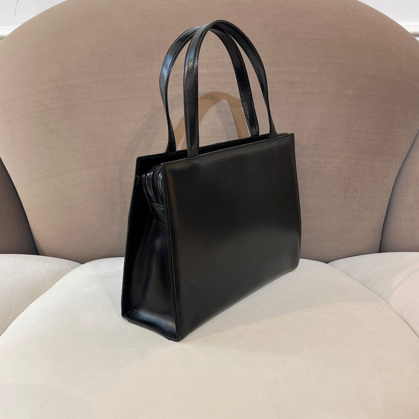 Yves Saint Laurent Vintage Black Leather Handbag With Ysl Logo Hardware