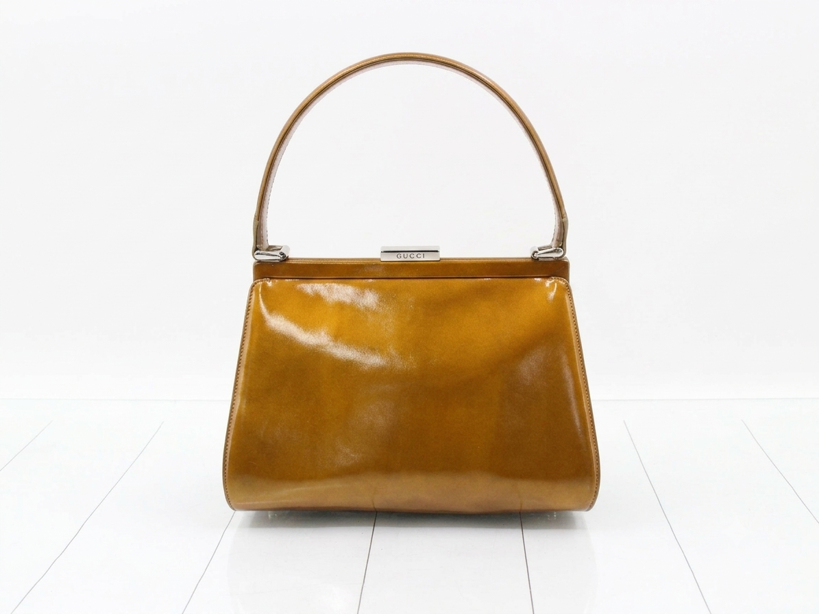 Gucci Vintage Cognac Leather Kiss-Lock Frame Handbag