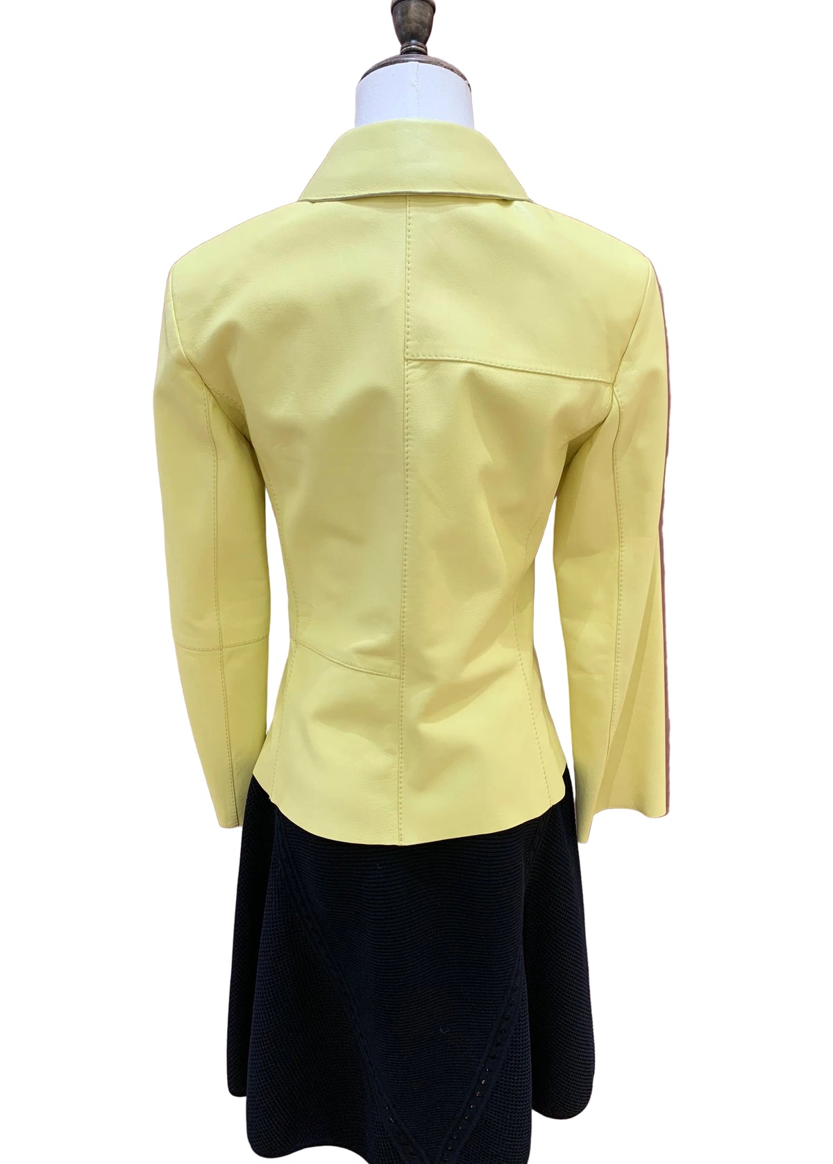 Valentino Miss V Vintage Lemon Yellow Leather Cropped Jacket Size 38