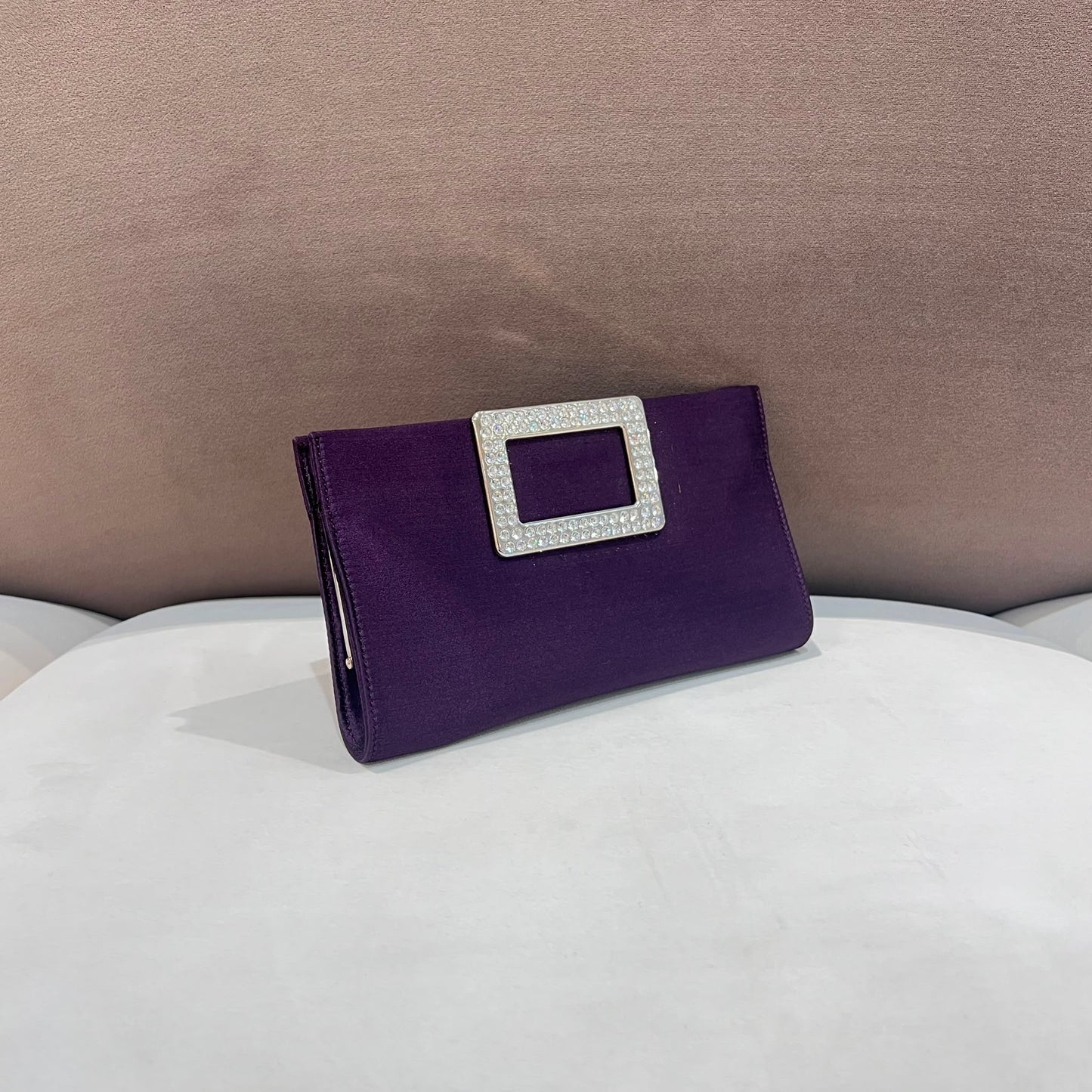 Roger Vivier Vintage Crystal Buckle Satin Clutch Pouch