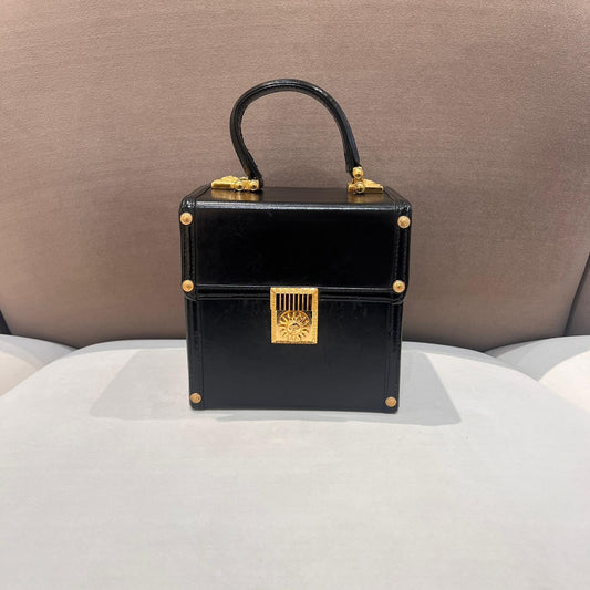 Versace Vintage Black Leather Medusa Vanity Handbag