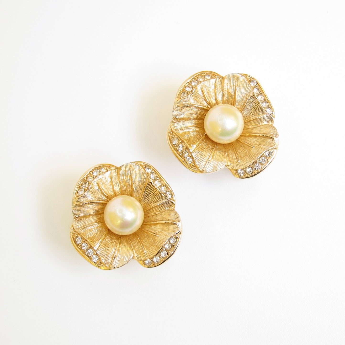 Christian Dior Vintage Faux Pearl Flower Clip-On Earrings