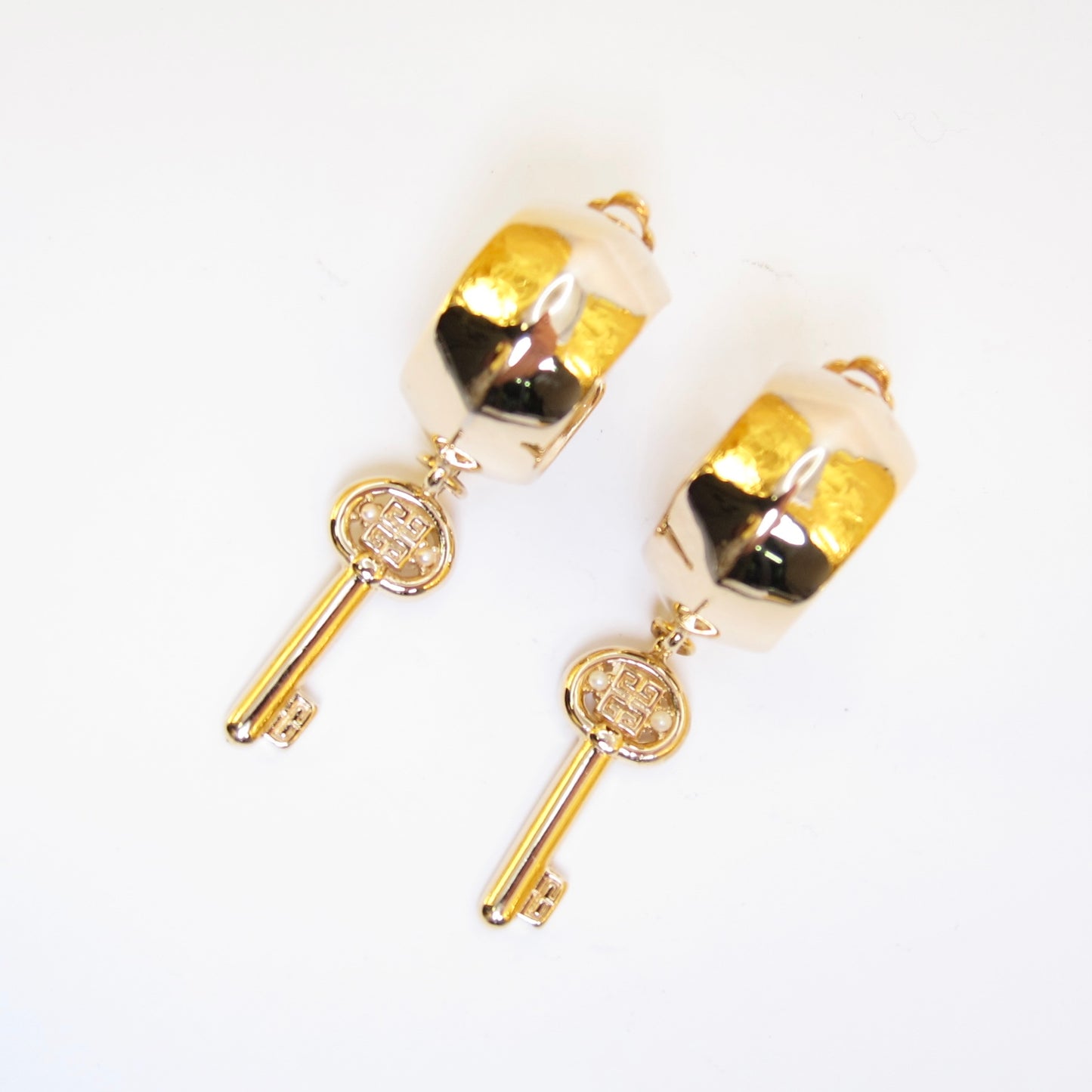Givenchy Vintage 4G Logo Key with Pearl Golden Clip-on Earrings