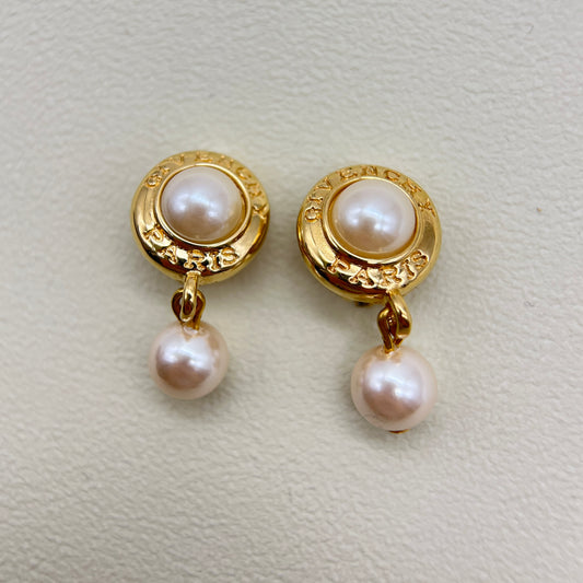 Givenchy Vintage Pearl Motif Golden Clip-on Earrings