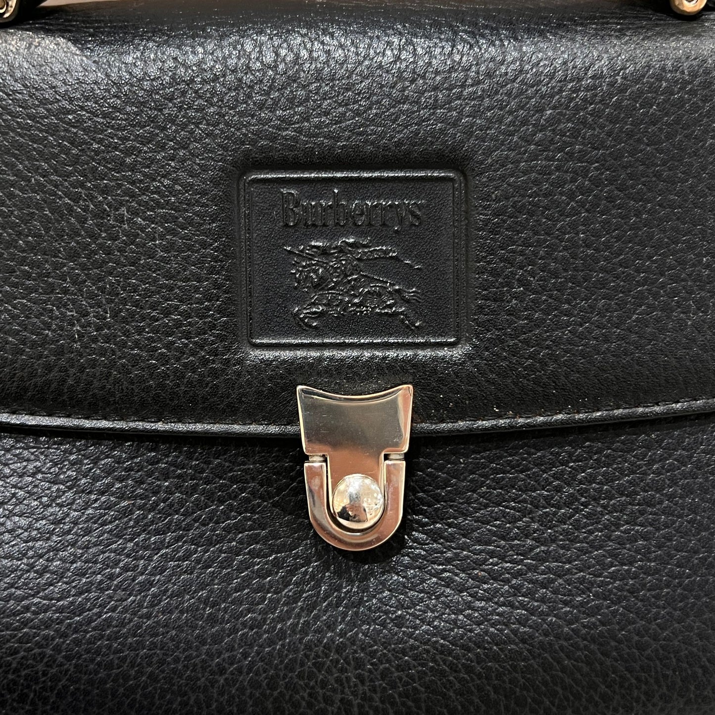 Burberry Vintage Black Grained Leather Cylindrical Top Handle Bag