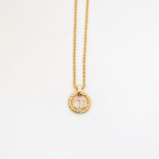 Christian Dior Vintage CD Logo in Twist Circle Golden Necklace