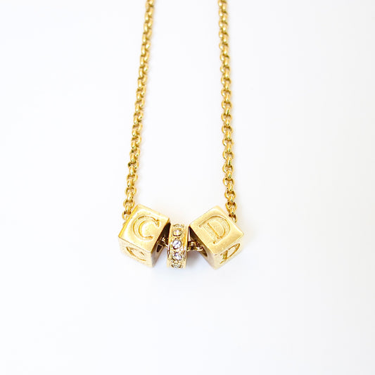 Christian Dior Vintage CD Logo on Cube Golden Necklace