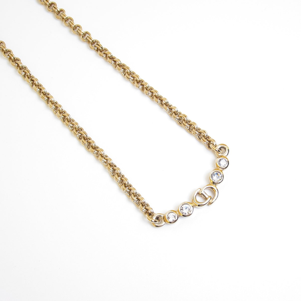 Christian Dior Vintage Rhinestone CD Station Gold-Tone Necklace