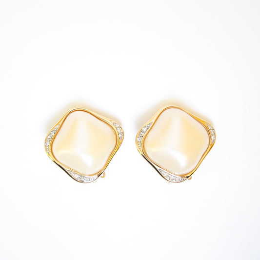 Givenchy Vintage Stylish Pearl and Rhinestone Golden Clip-on Earrings
