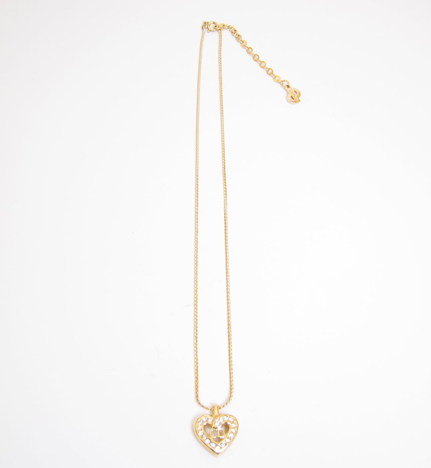Christian Dior Vintage CD Logo in Heart with Rhinestone Golden Necklace