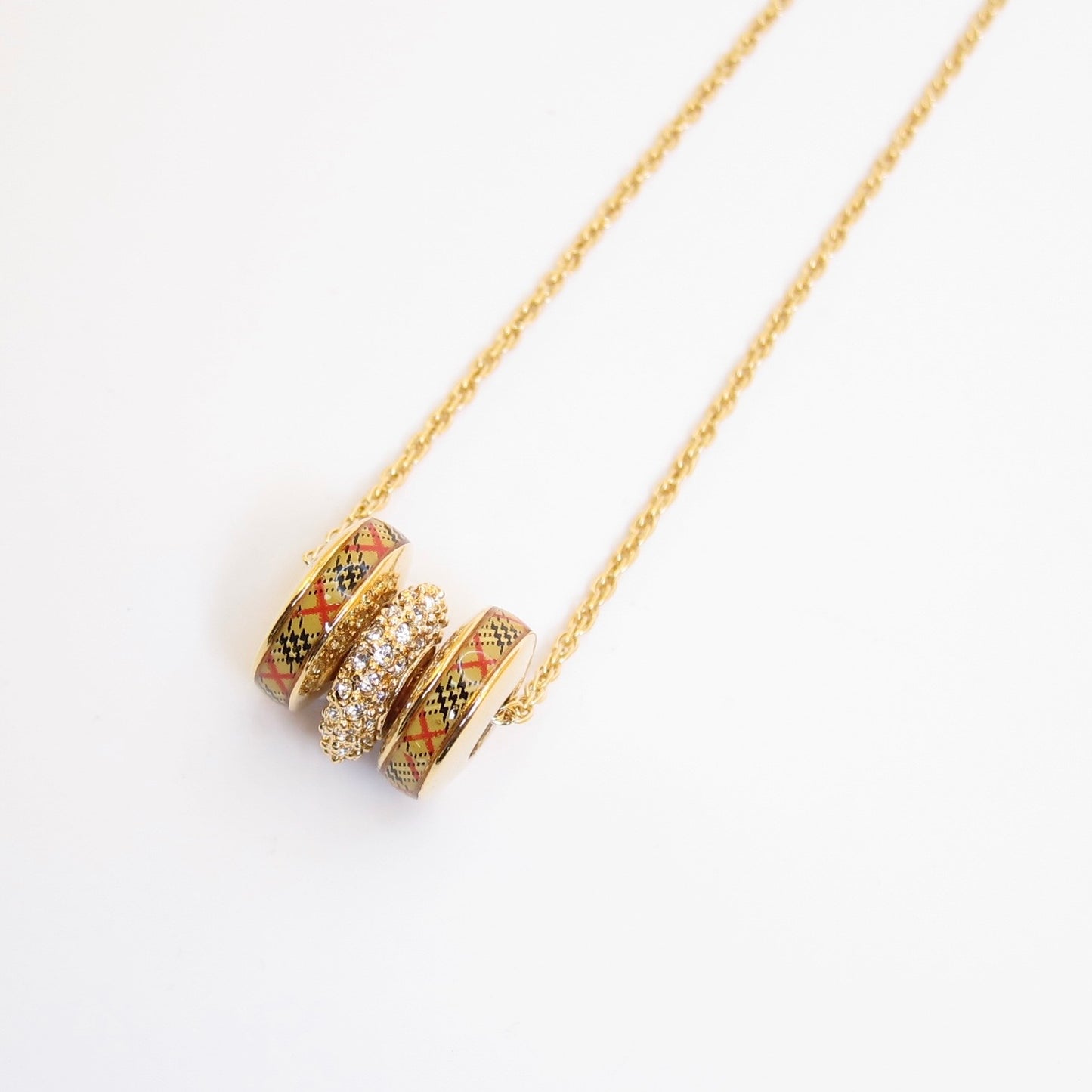 Burberry Vintage Check and Rhinestone Circle Golden Necklace