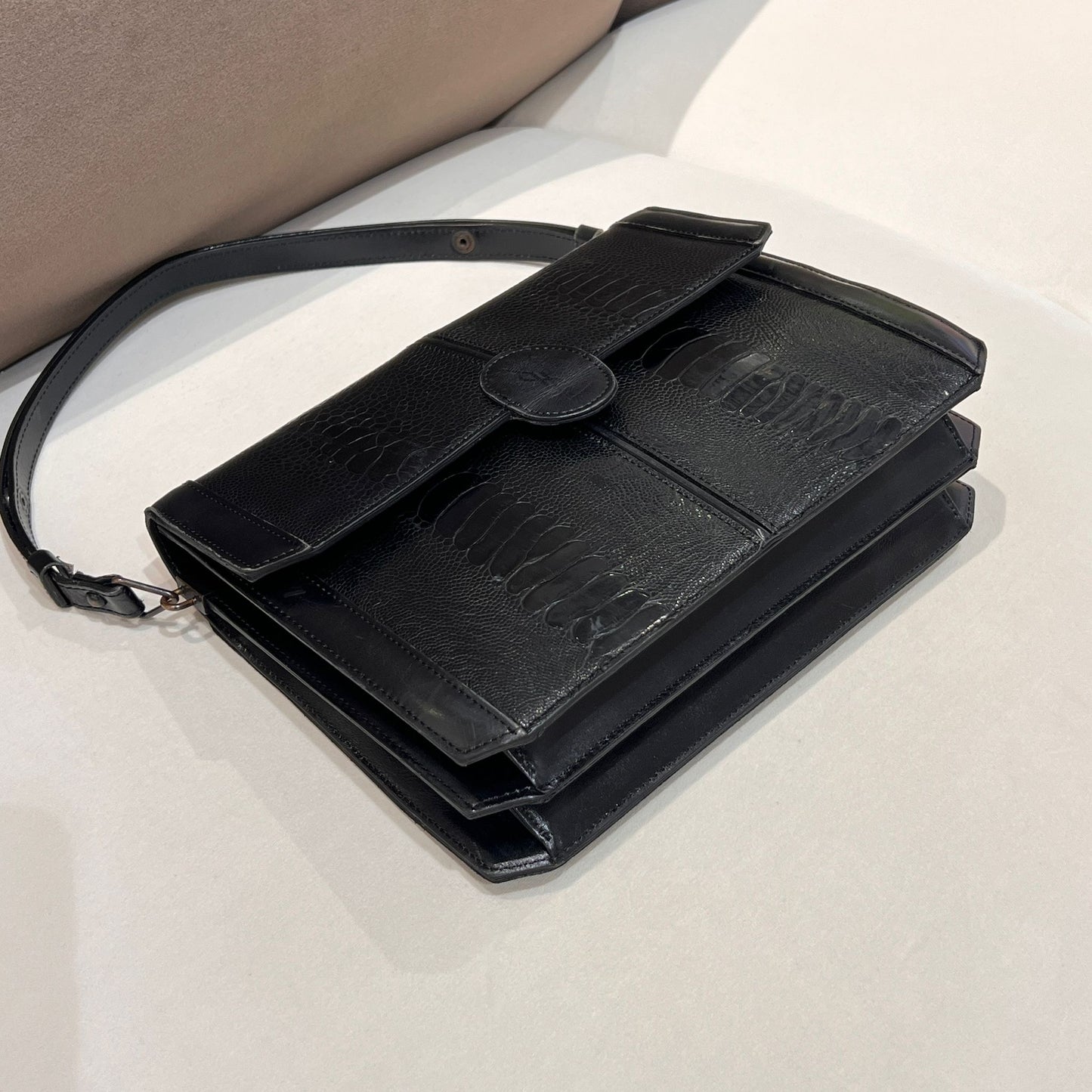 Yves Saint Laurent Vintage Crocodile-Embossed Black Leather Shoulder Bag