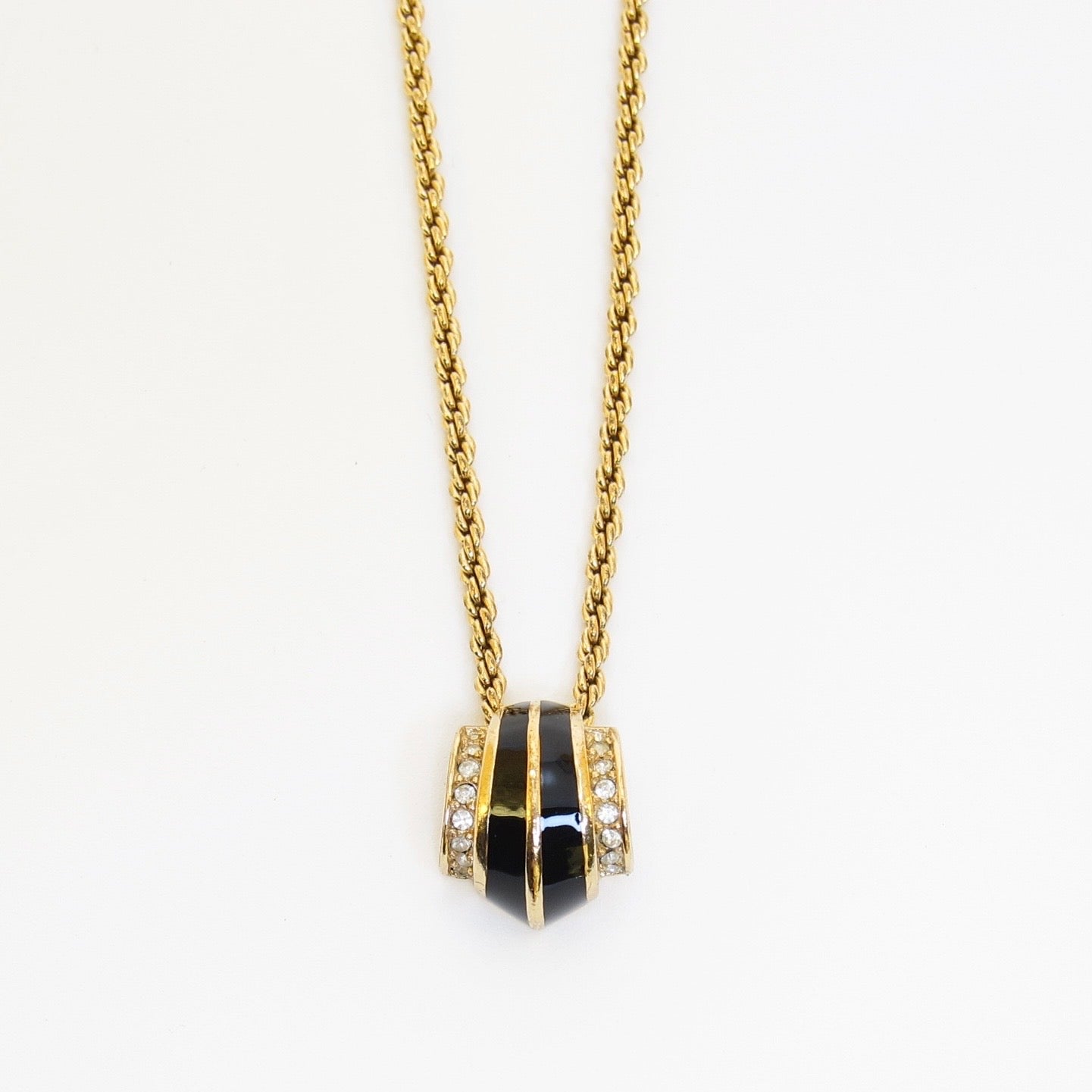 Christian Dior Vintage Black Enamel Crystal Collar Necklace