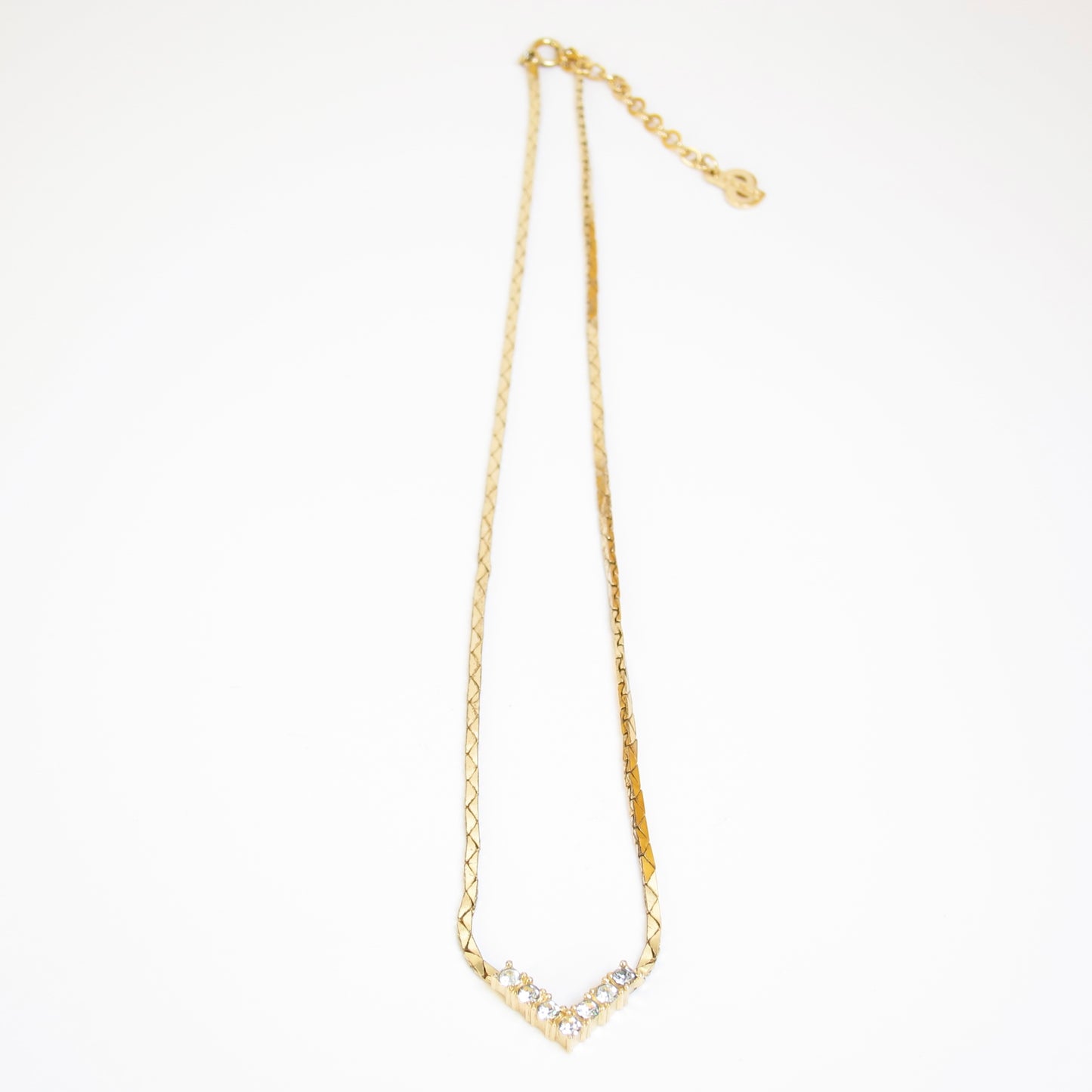 Christian Dior Vintage V Shape and Rhinestone Golden Necklace