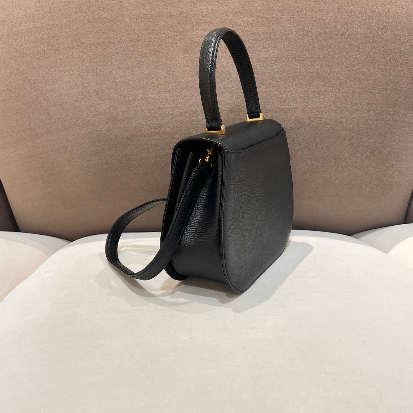 Givenchy Vintage Turn Lock Black Leather 2 Way Handbag