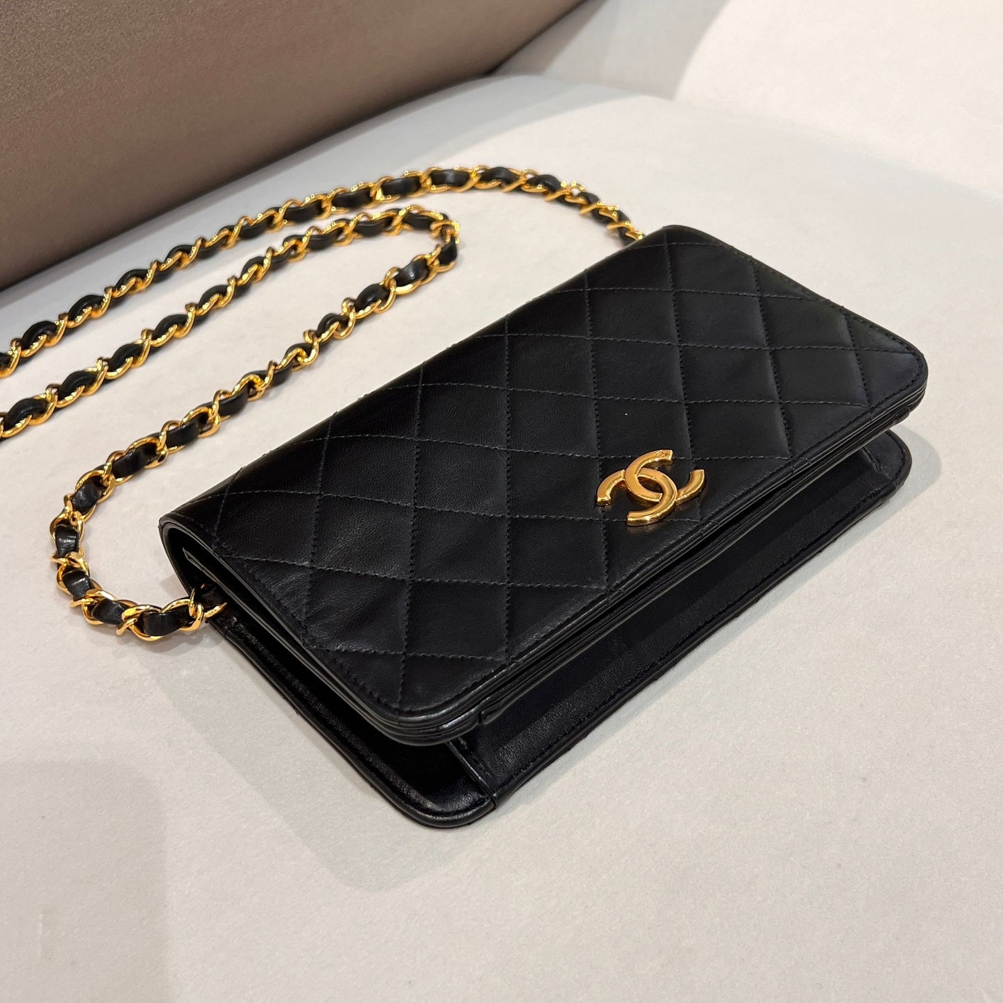 Chanel Vintage 3-Series Matelassé Black Shoulder Bag With 24K Cc Logo