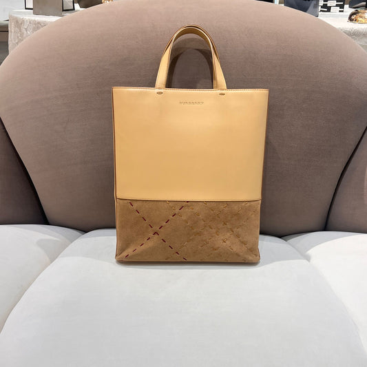 Burberry Vintage Beige Leather Two-Tone Structured Tote Bag