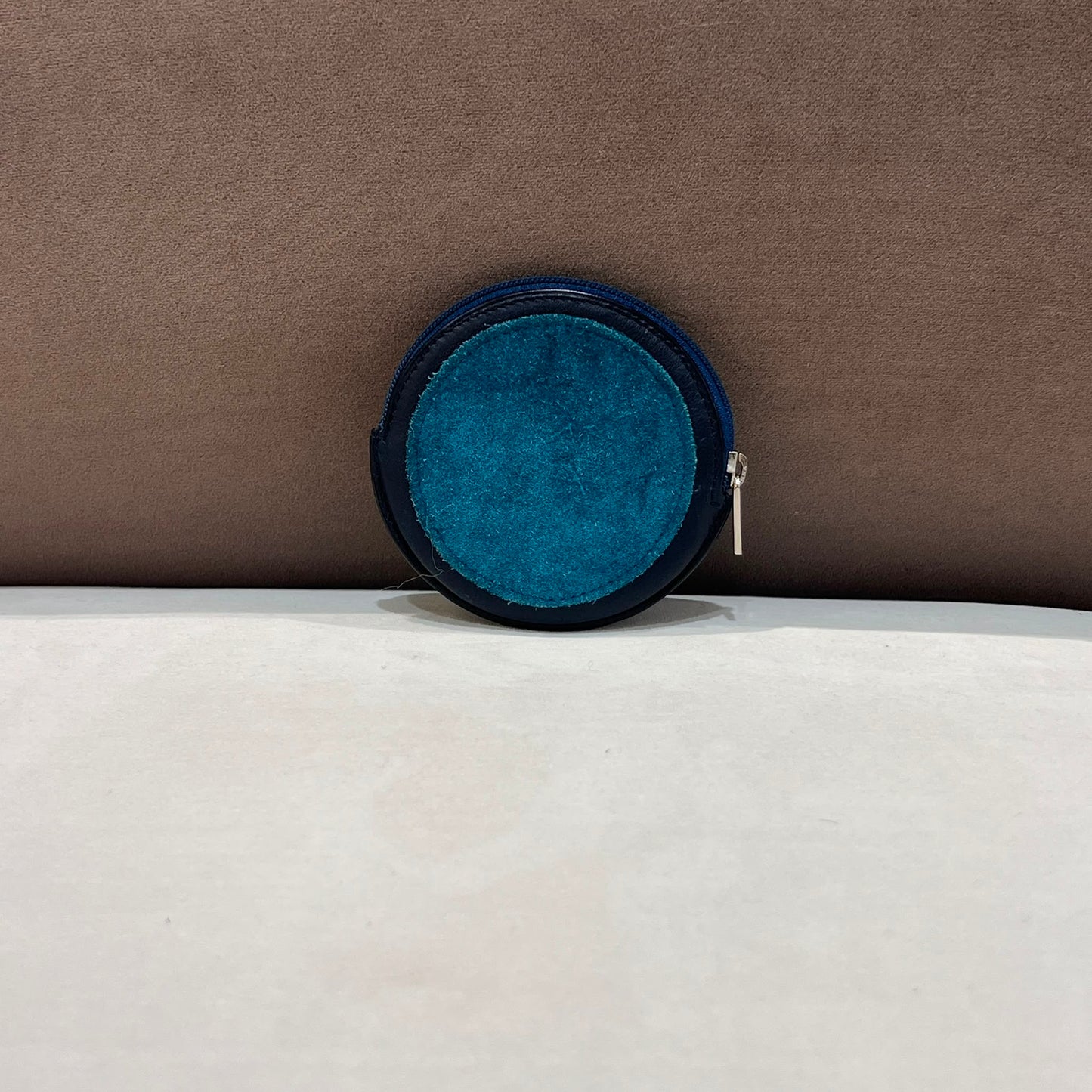 Loewe Vintage Round Suede & Leather Anagram Coin Purse