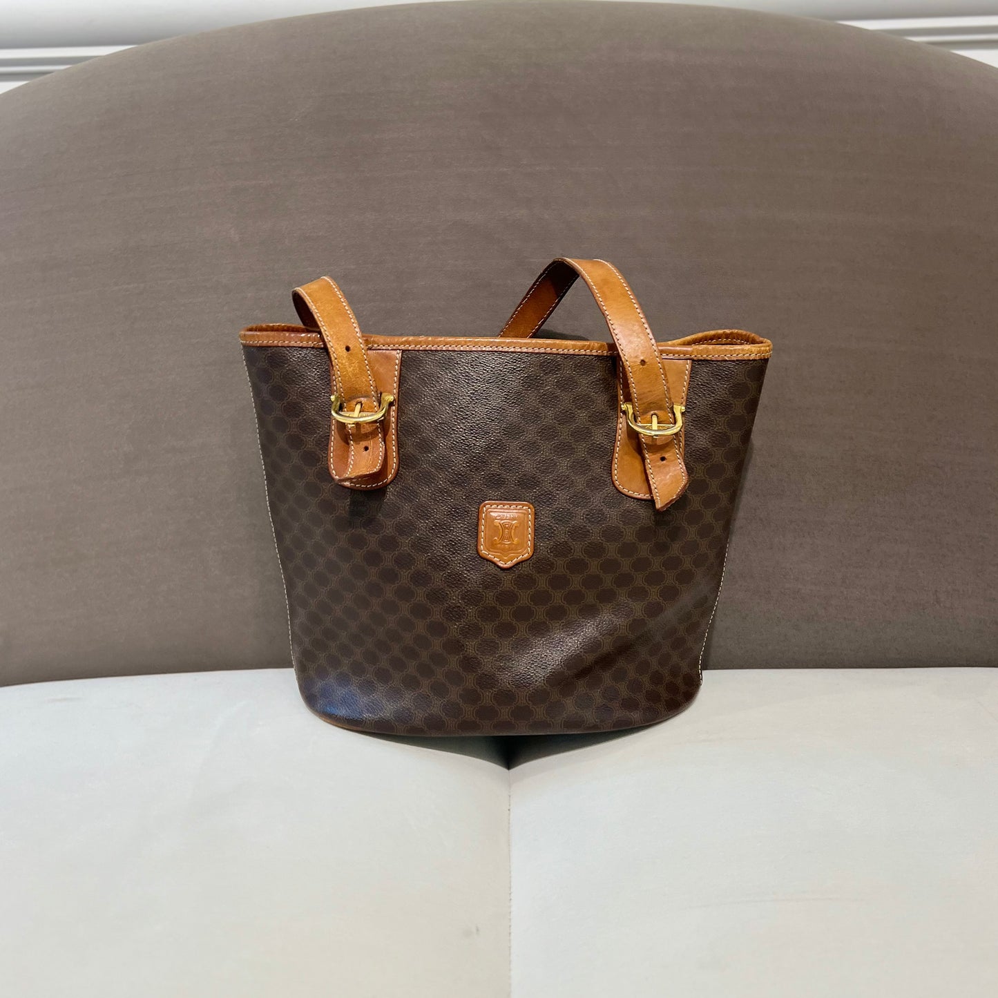 Celine Vintage Macadam Brown Color Tote Bag