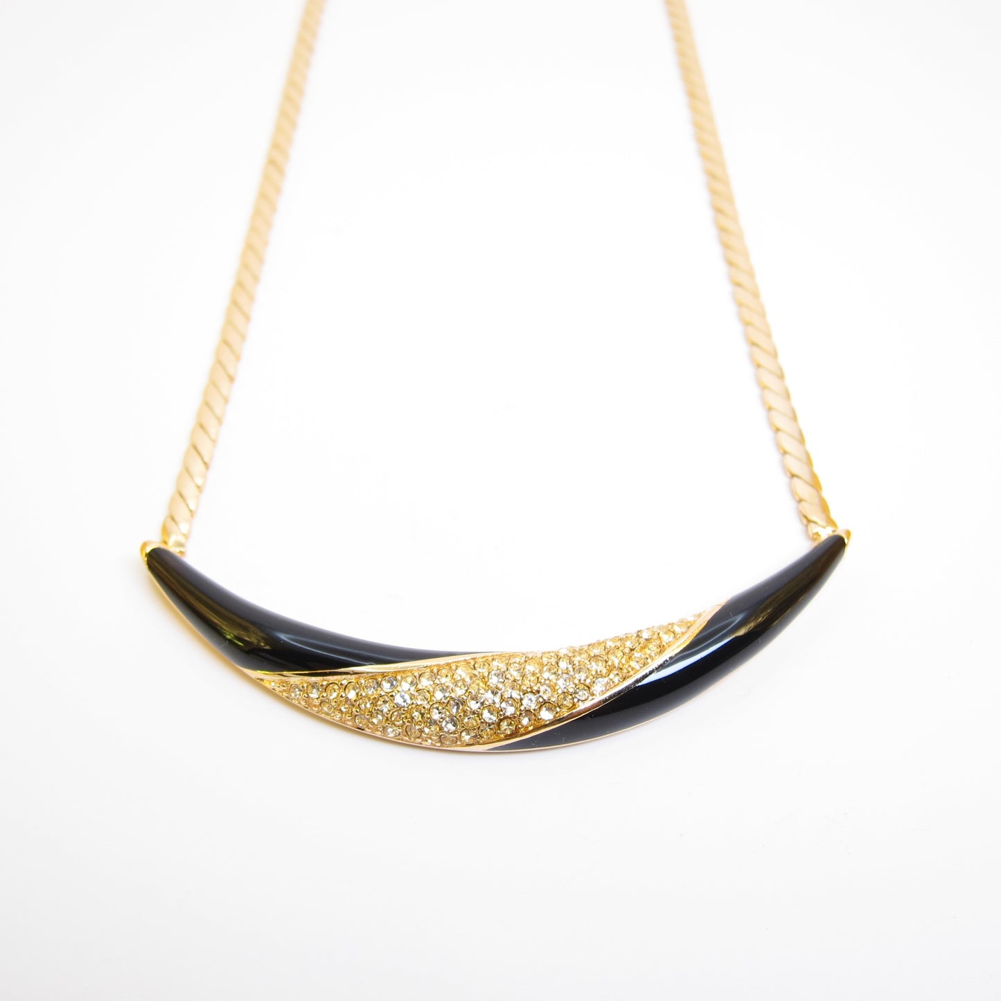 Christian Dior Vintage Black and Rhinestone Golden Necklace