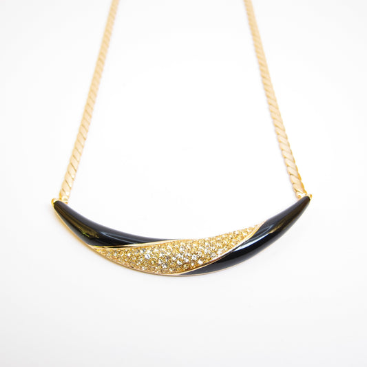 Christian Dior Vintage Black and Rhinestone Golden Necklace