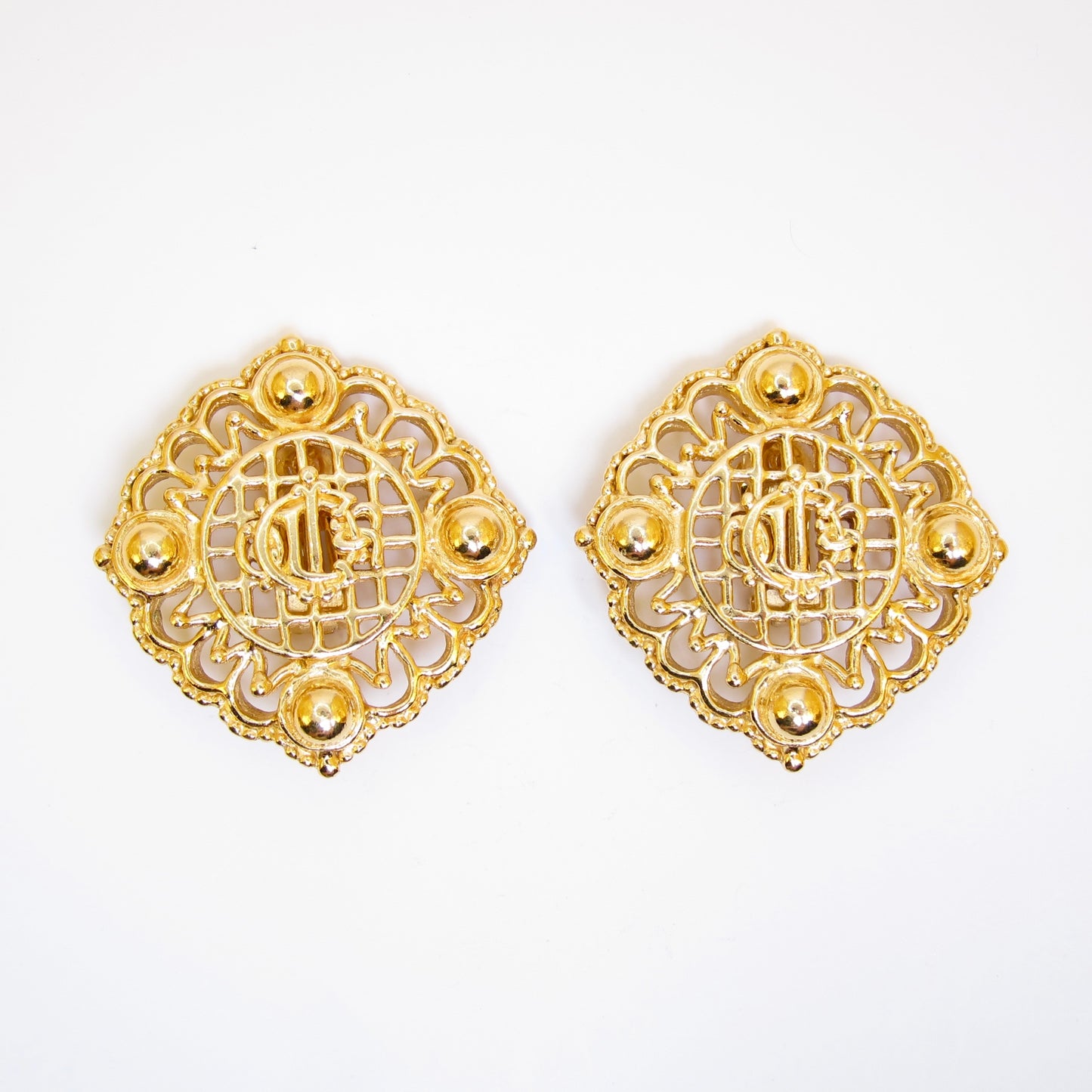Christian Dior Vintage Dior Logo Stylish Golden Clip-on Earrings