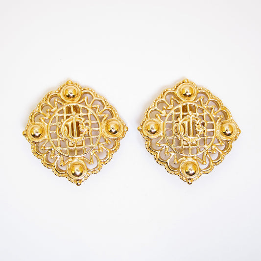Christian Dior 復古 Dior Logo 時尚金色夾式耳環