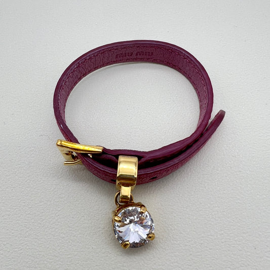 Miu Miu Vintage Rhinestone and Bruyere Leather Bracelet