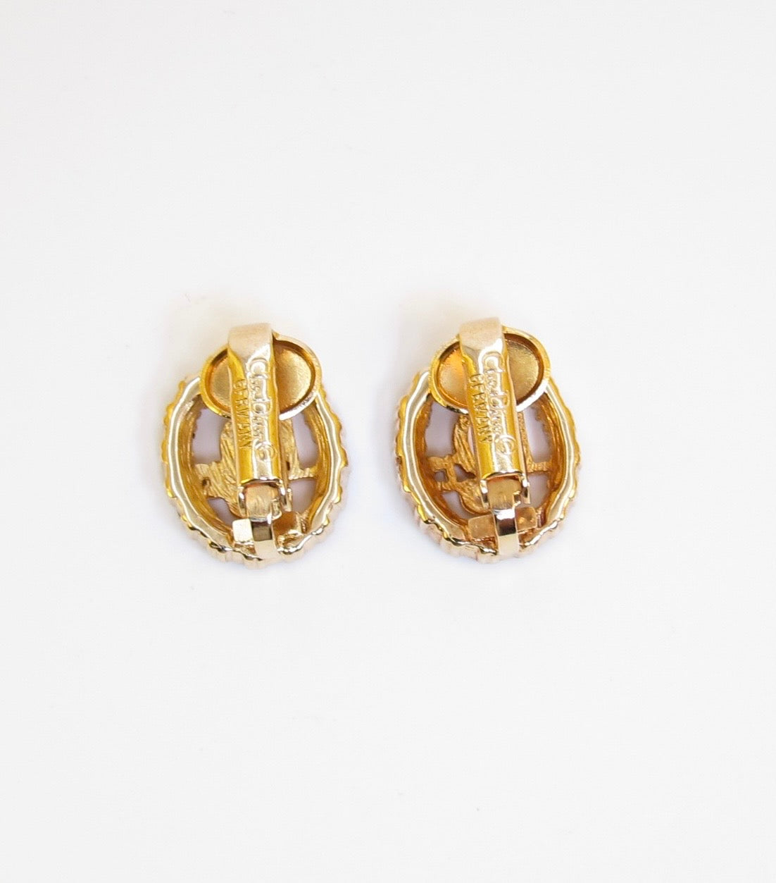 Christian Dior Vintage Dior Logo in Oval Shape with Rhinestone Golden Clip-on Earrings