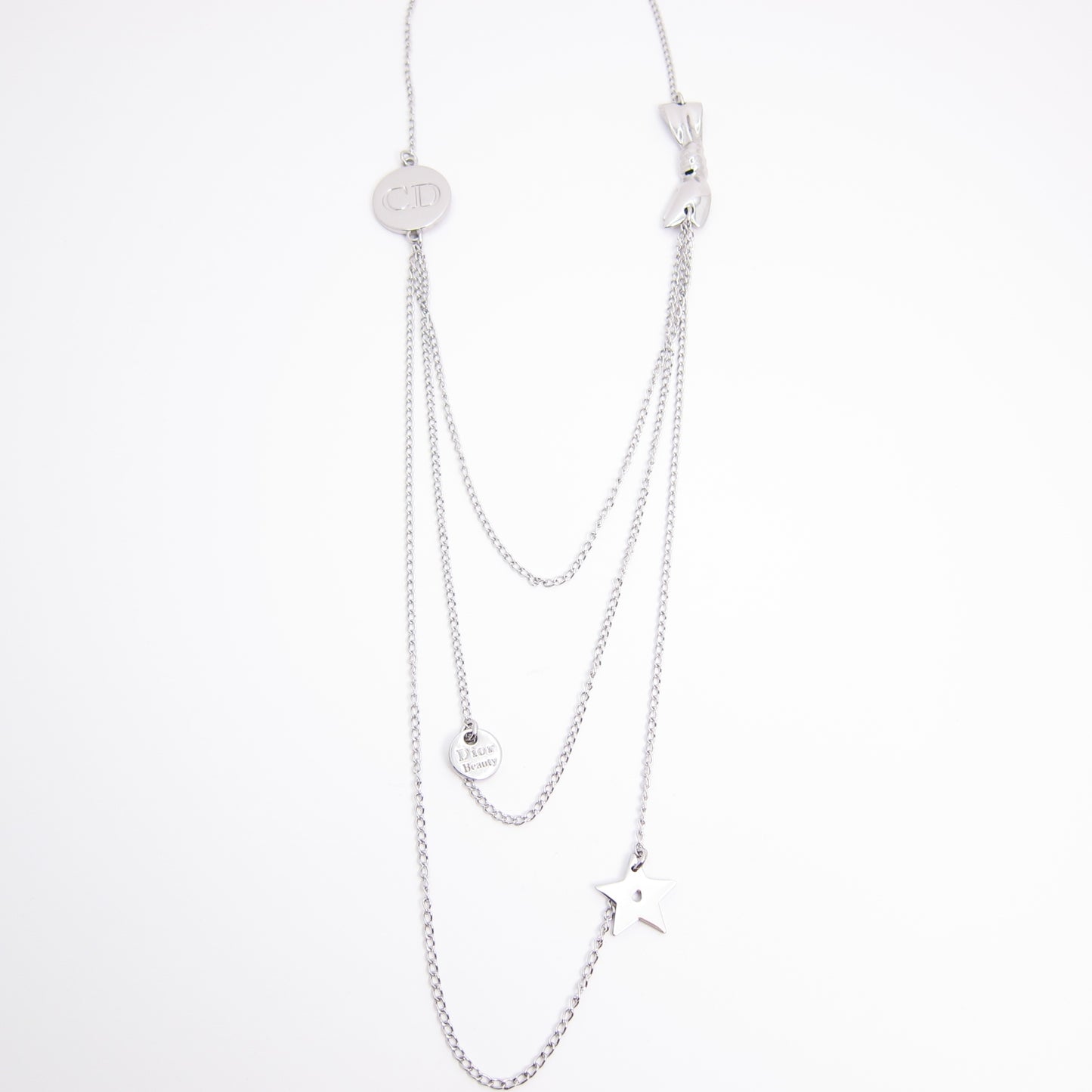 Christian Dior Vintage CD Logo and Charms Silver Long Necklace