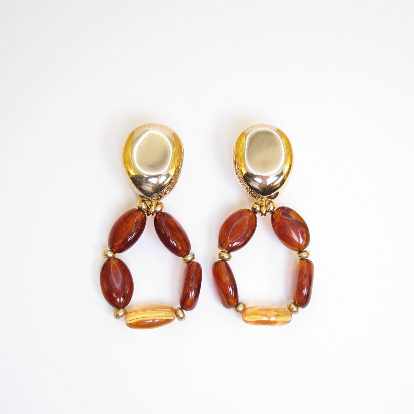 Givenchy Vintage Givenchy Logo Amber Resin Bead Drop Golden Clip-on Earrings