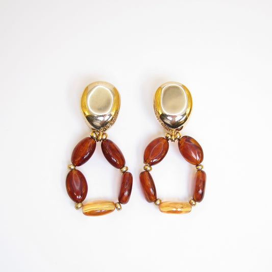 Givenchy Vintage Givenchy Logo Amber Resin Bead Drop Golden Clip-on Earrings
