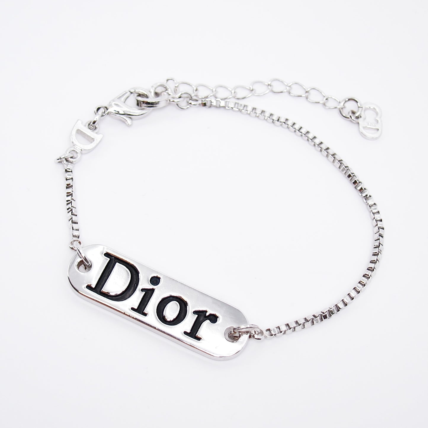 Christian Dior Vintage Dior Logo Plate Silver Bracelet