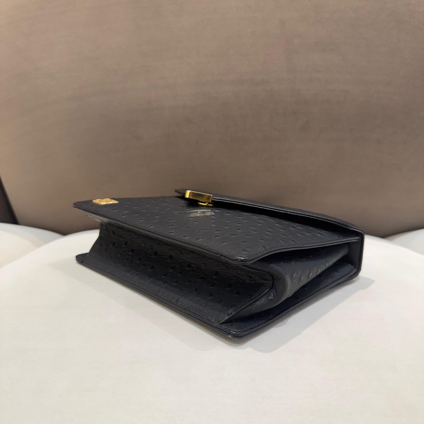 Givenchy Vintage Black Ostrich Leather Envelope Top Handle Handbag