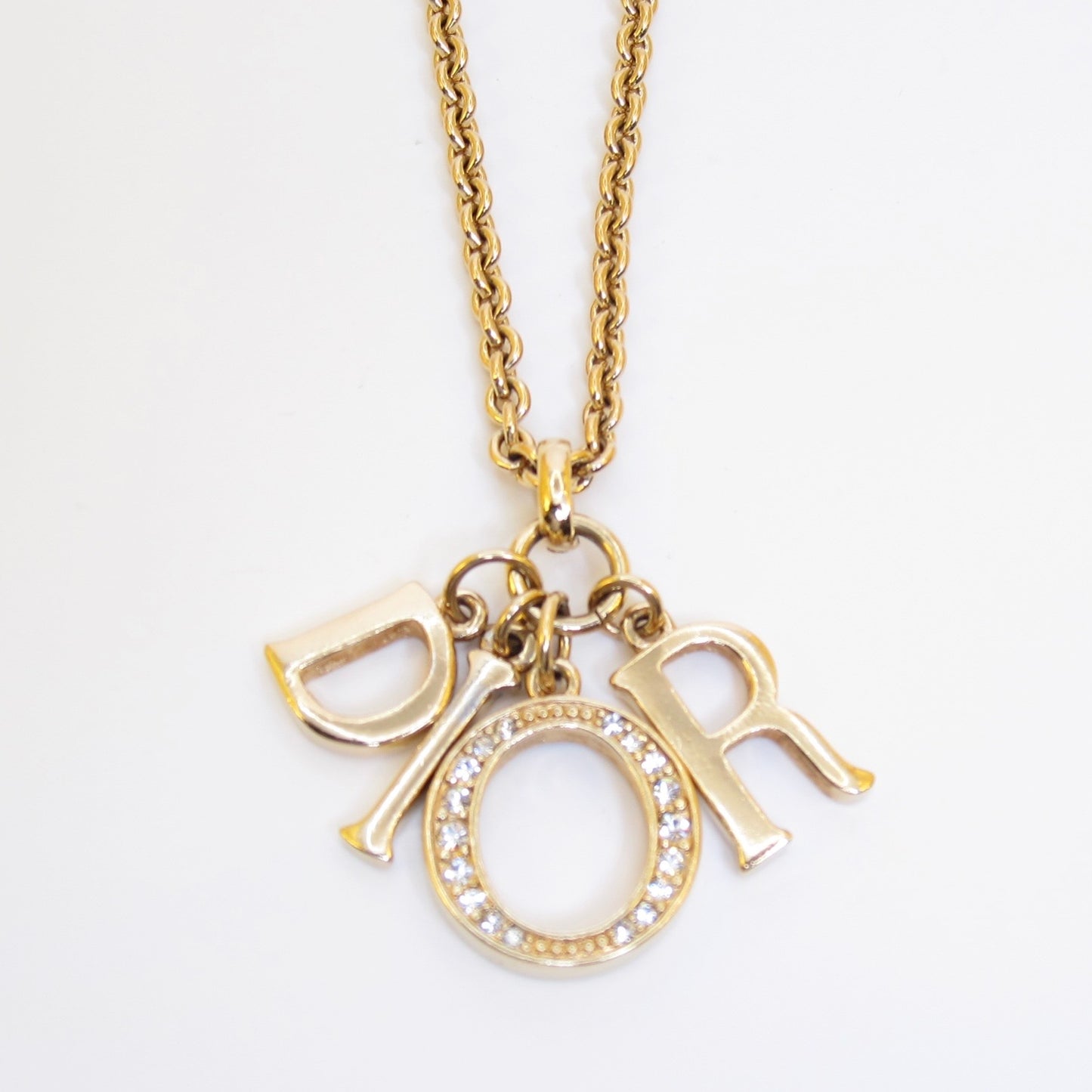 Christian Dior Vintage Dior Letter Charm with Rhinestone Golden Necklace