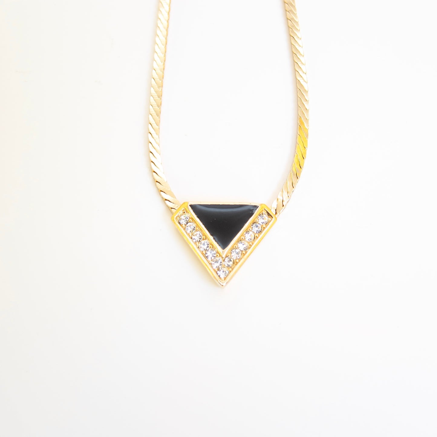 Christian Dior Vintage Triangle Black and Rhinestone Golden Necklace