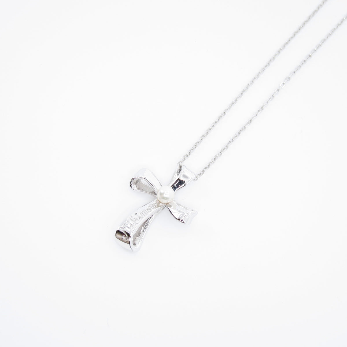 Mikimoto Vintage Silver Bow Akoya Pearl Necklace