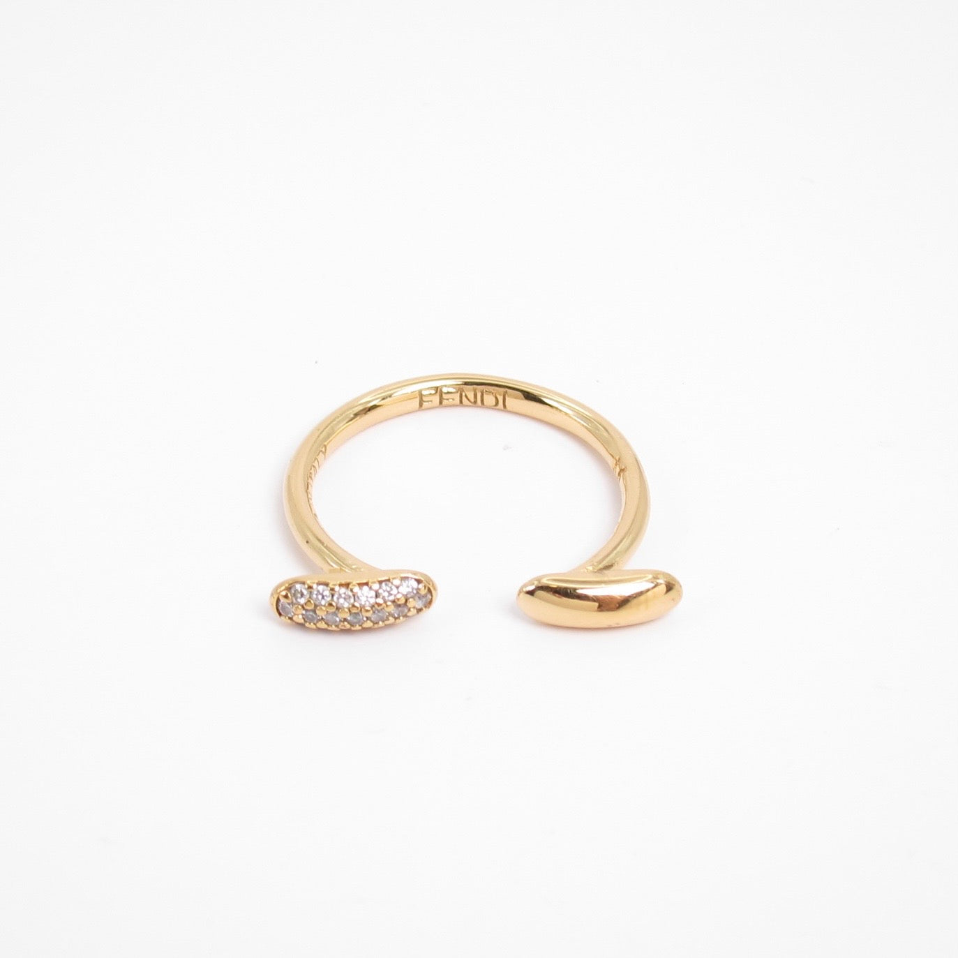 Fendi Vintage Filo Cubic Zirconia and Golden Open Cuff Ring