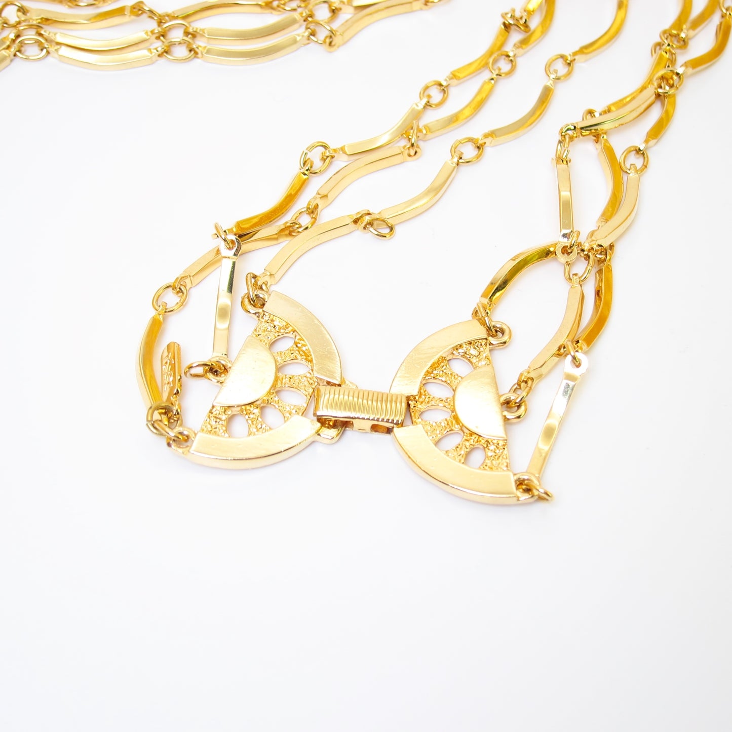 Yves Saint Laurent Vintage Stylish 3-Row Golden Long Necklace