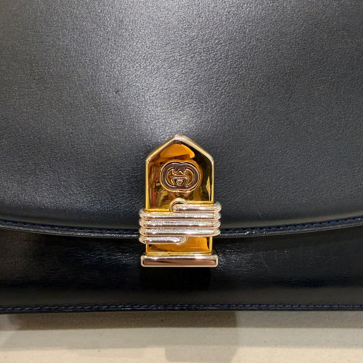 Gucci Vintage Black Leather Flap Slim Shoulder Bag